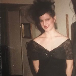 Vintage Gunne Sax black velvet with lace dress.